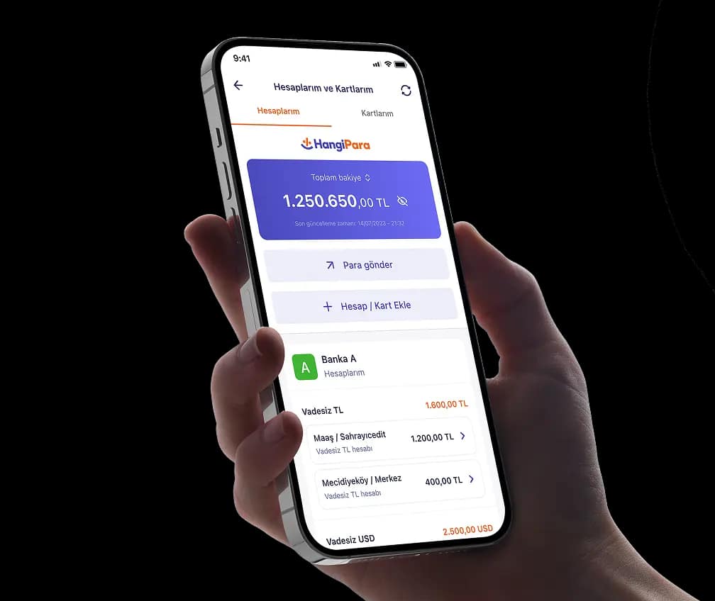 Açık bankacılık uygulama ekranları, iki telefon mockup